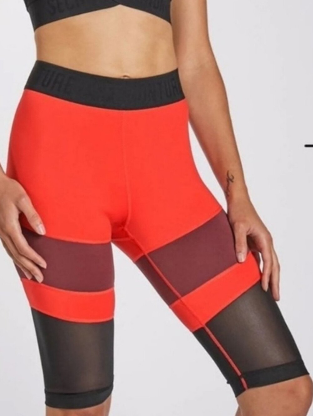 SECNDNTURE by Jordyn Woods Red & Black Mesh Biker Shorts Active